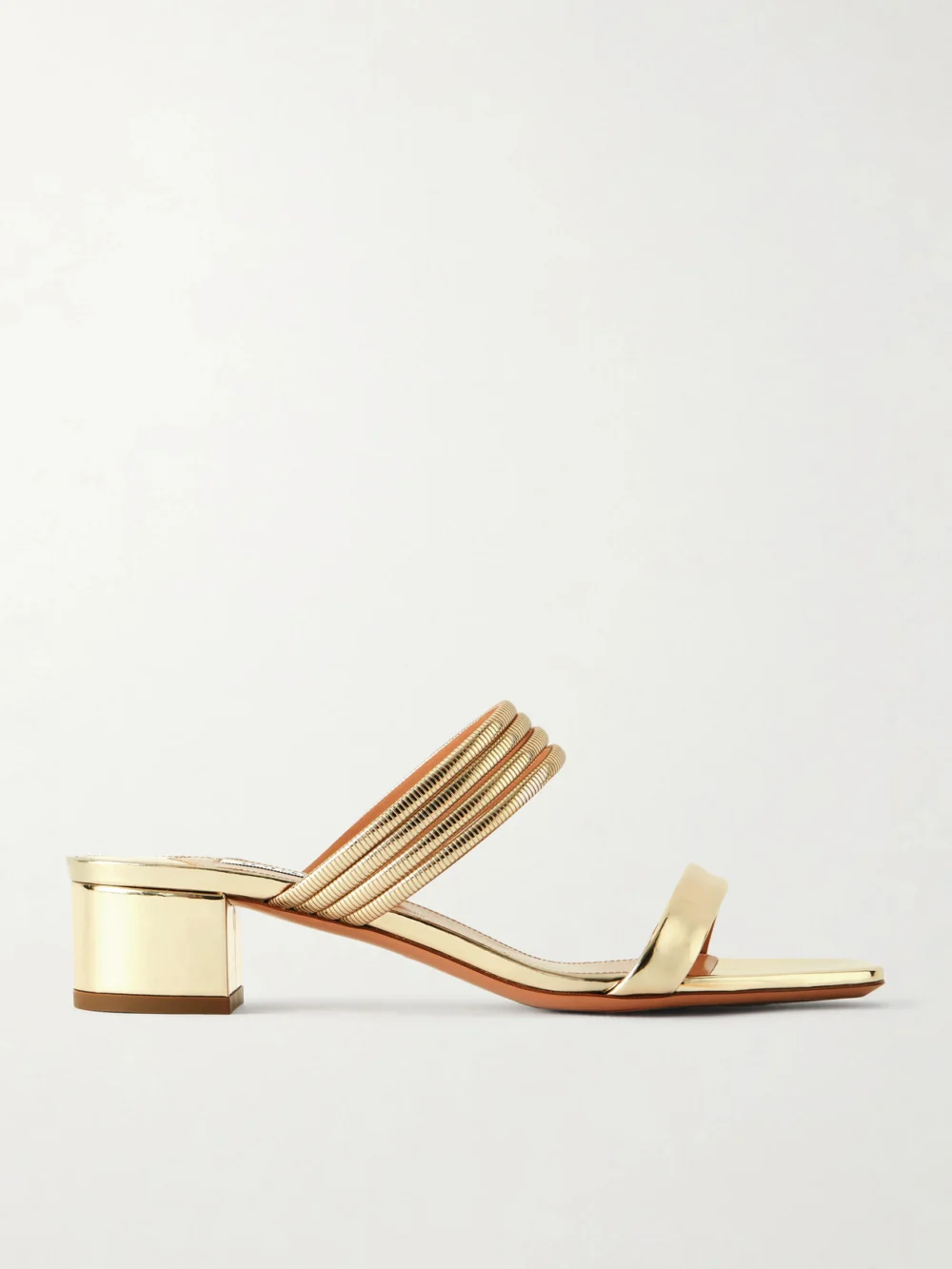 Aquazzura Collier 35 Embellished Metallic Leather Mule in gold