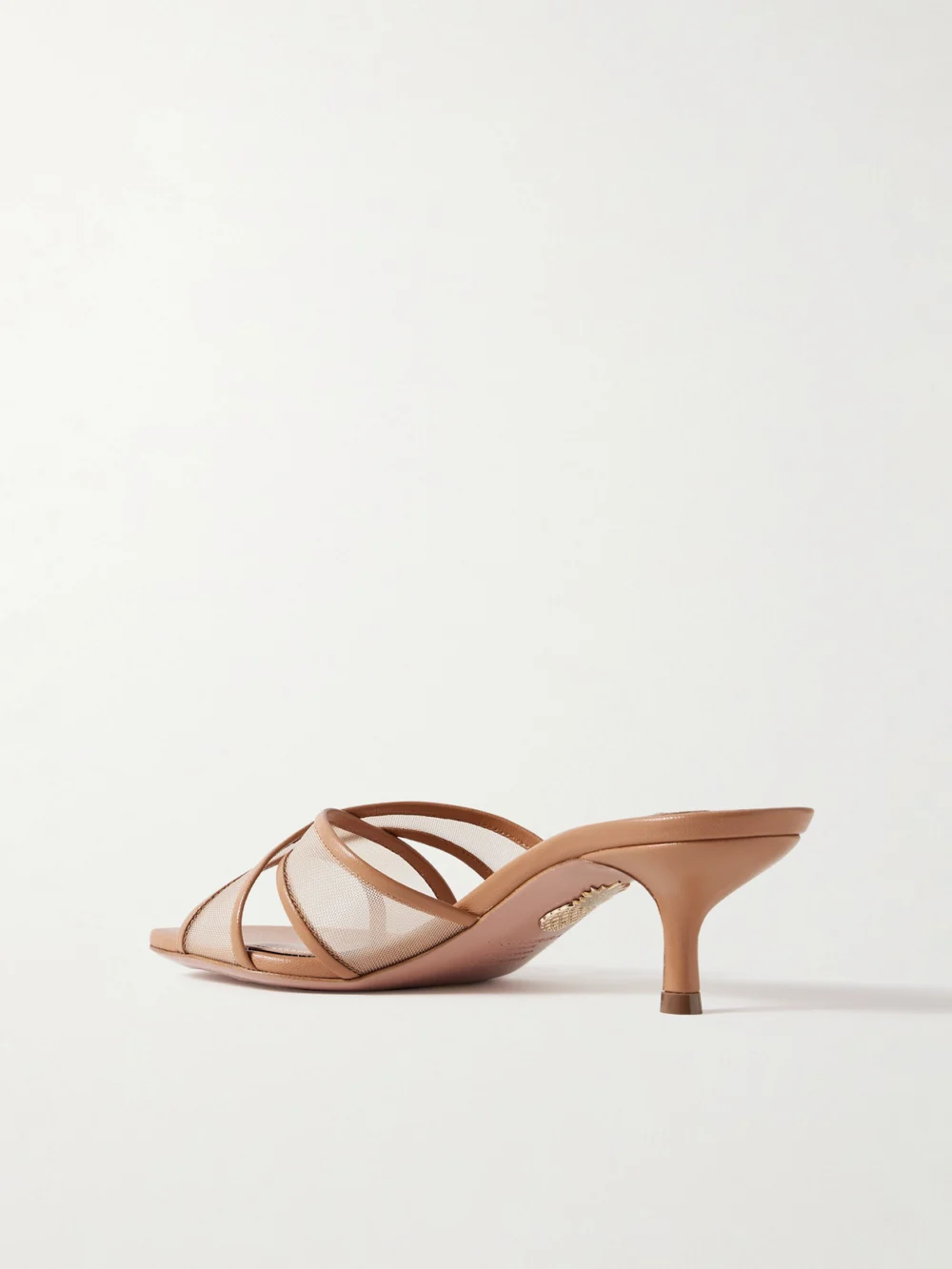 Back view of the Aquazzura Divine 50 Leather-trimmed Tulle Mules