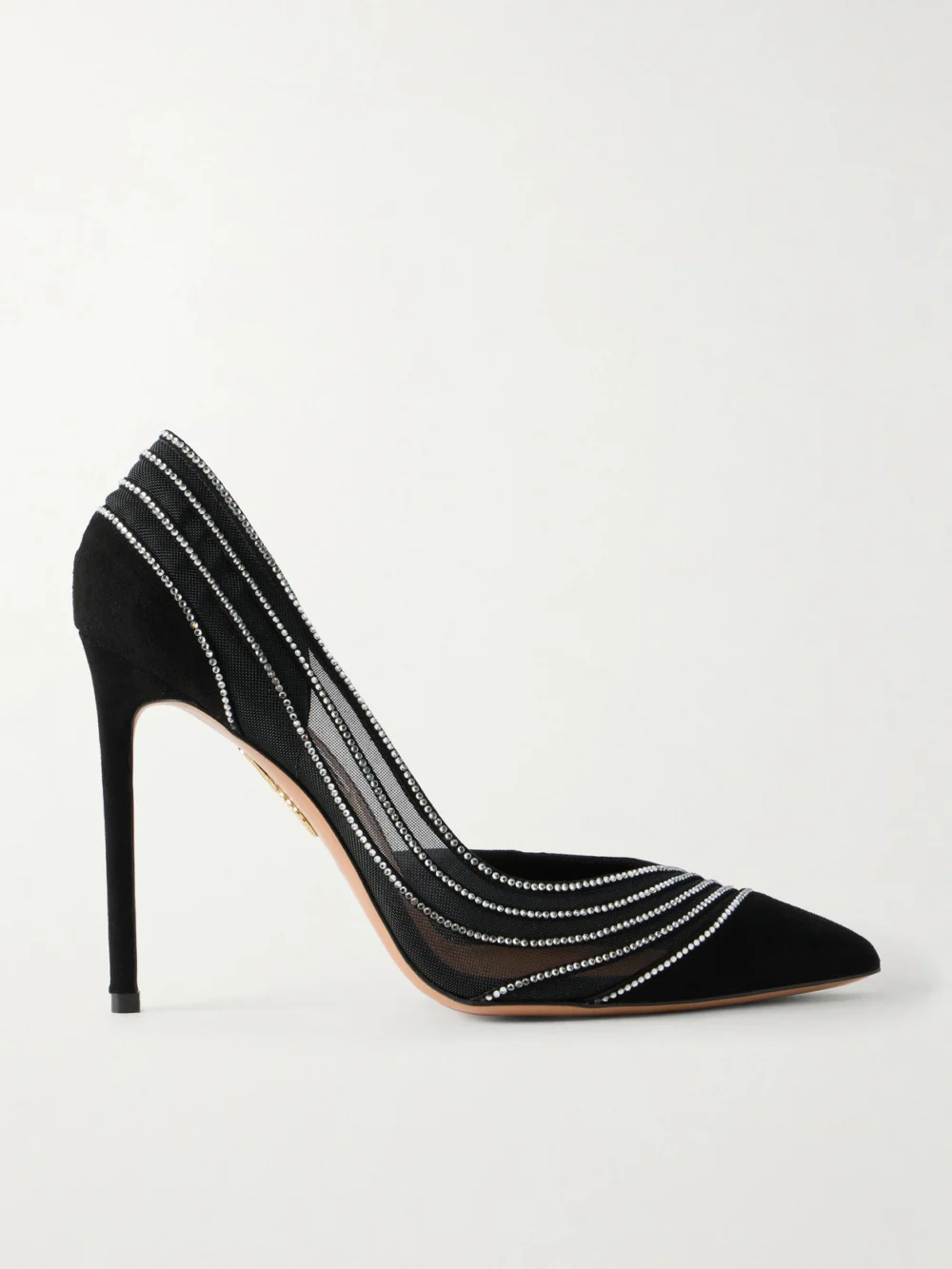 Aquazzura Dream Girl 105 Embellished Suede and Mesh Pumps in black