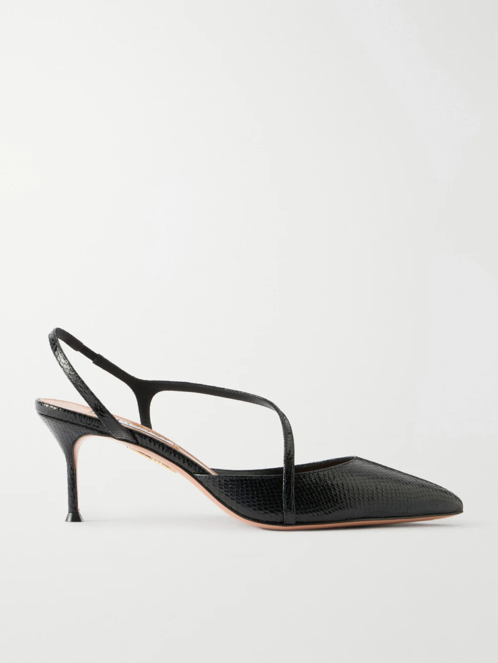 Aquazzura Dynasty 65 Snake-effect Leather Slingback Pumps in black