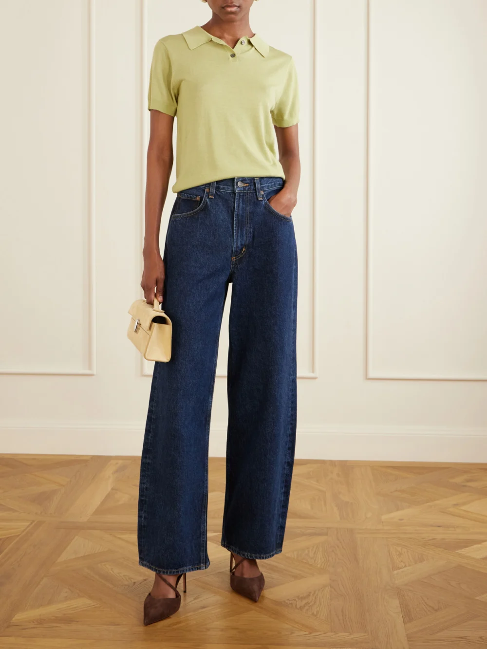 Aquazzura Dynasty 85 Suede Pump, styled view
