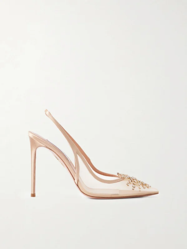 Aquazzura Firework 105 Crystal-embellished Satin-trimmed Mesh Pumps