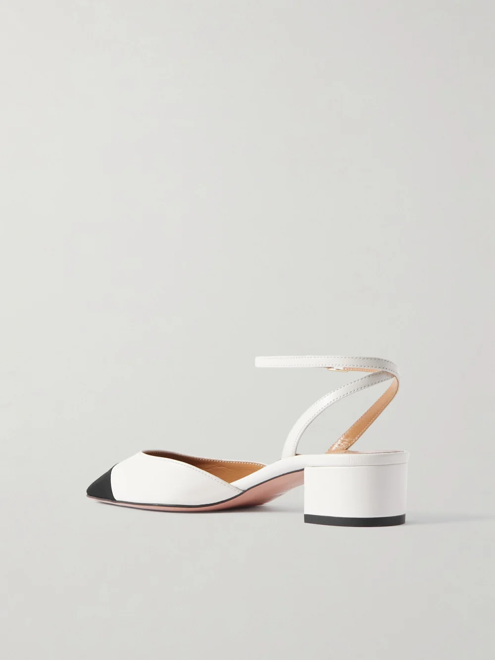Back view of the Aquazzura French Flirt 35 Grosgrain-trimmed Leather Mary Jane Pumps