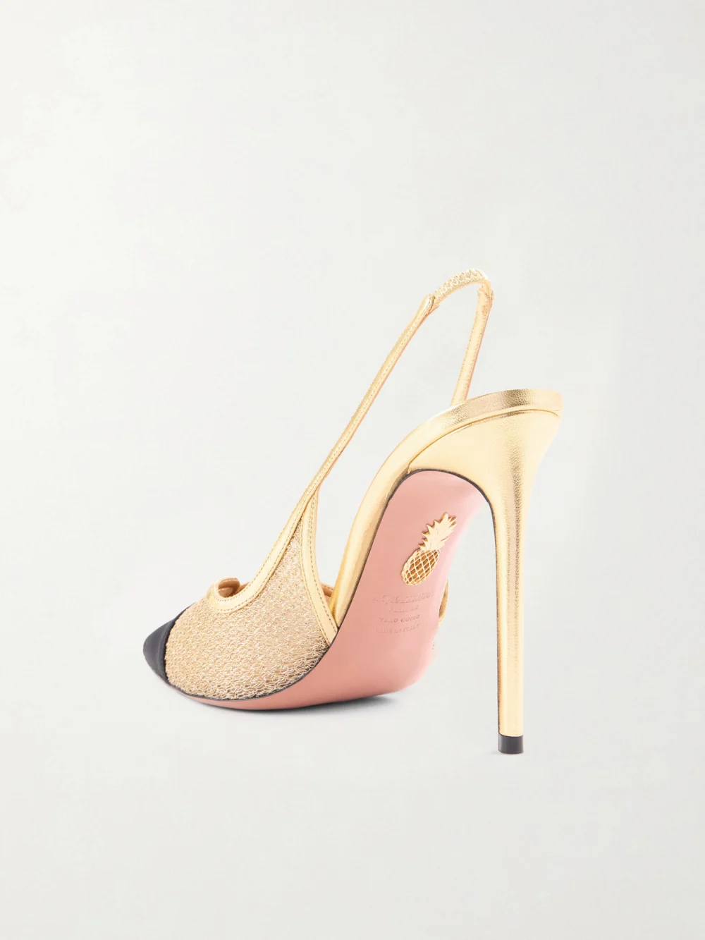 Back view of the Aquazzura Gia 105 Leather-trimmed Mesh and Grosgrain Slingback Pumps