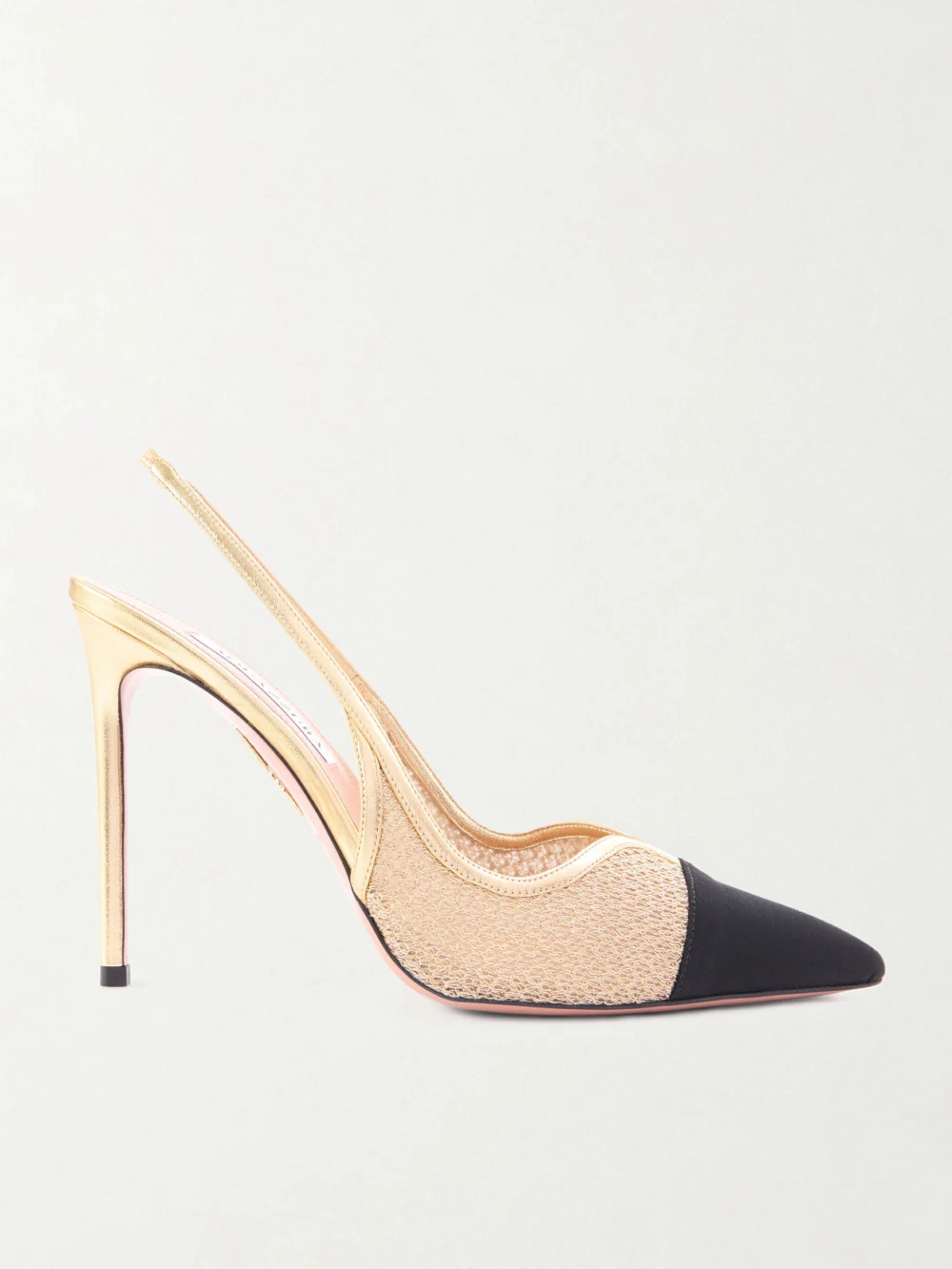 Aquazzura Gia 105 Leather-trimmed Mesh and Grosgrain Slingback Pumps in gold