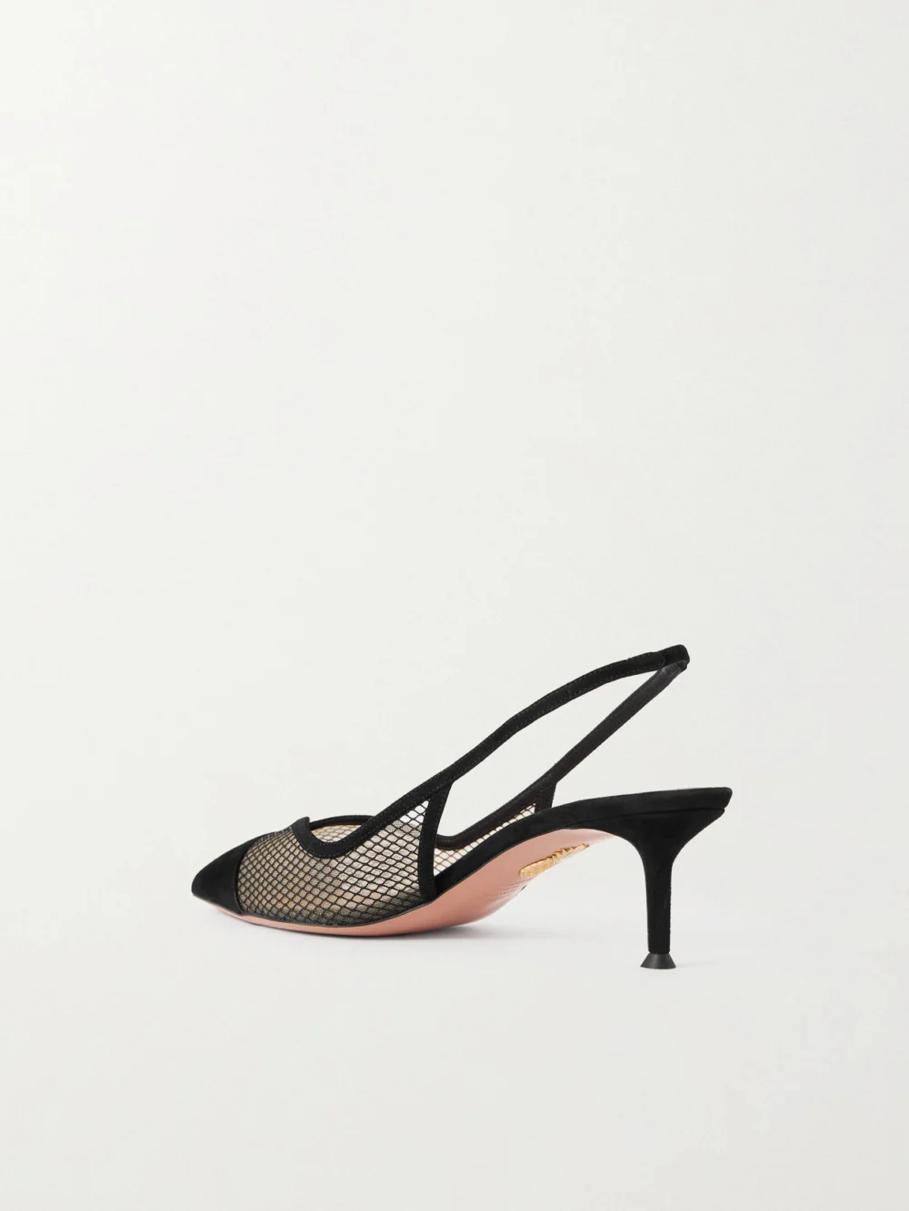 Back view of the Aquazzura Gia 50 Suede-trimmed Mesh Slingback Pumps