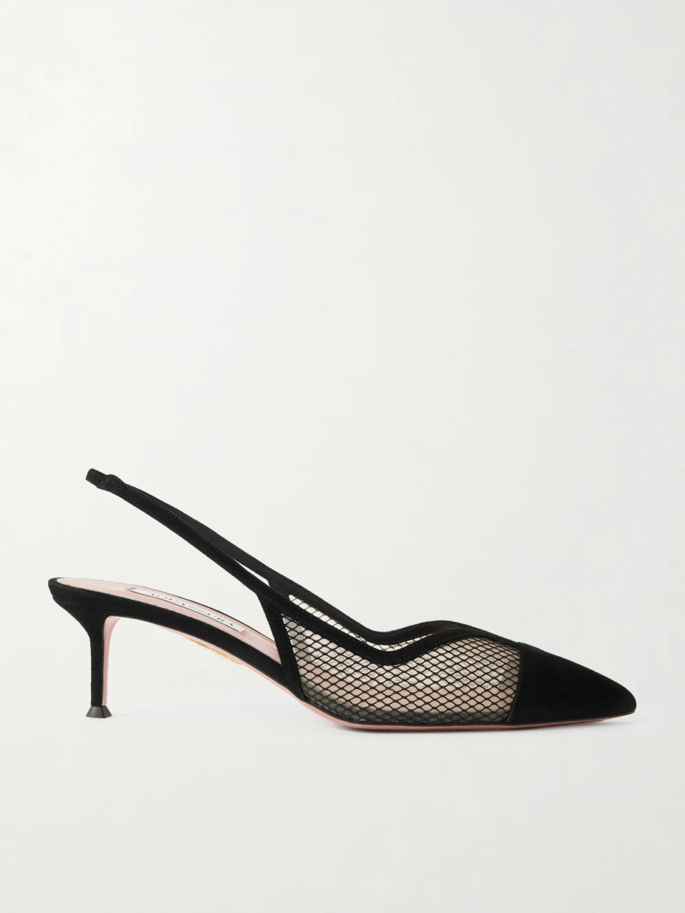 Aquazzura Gia 50 Suede-trimmed Mesh Slingback Pumps in black