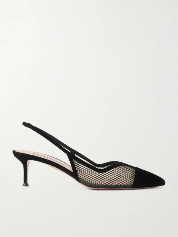 Aquazzura Gia 50 Suede-trimmed Mesh Slingback Pumps