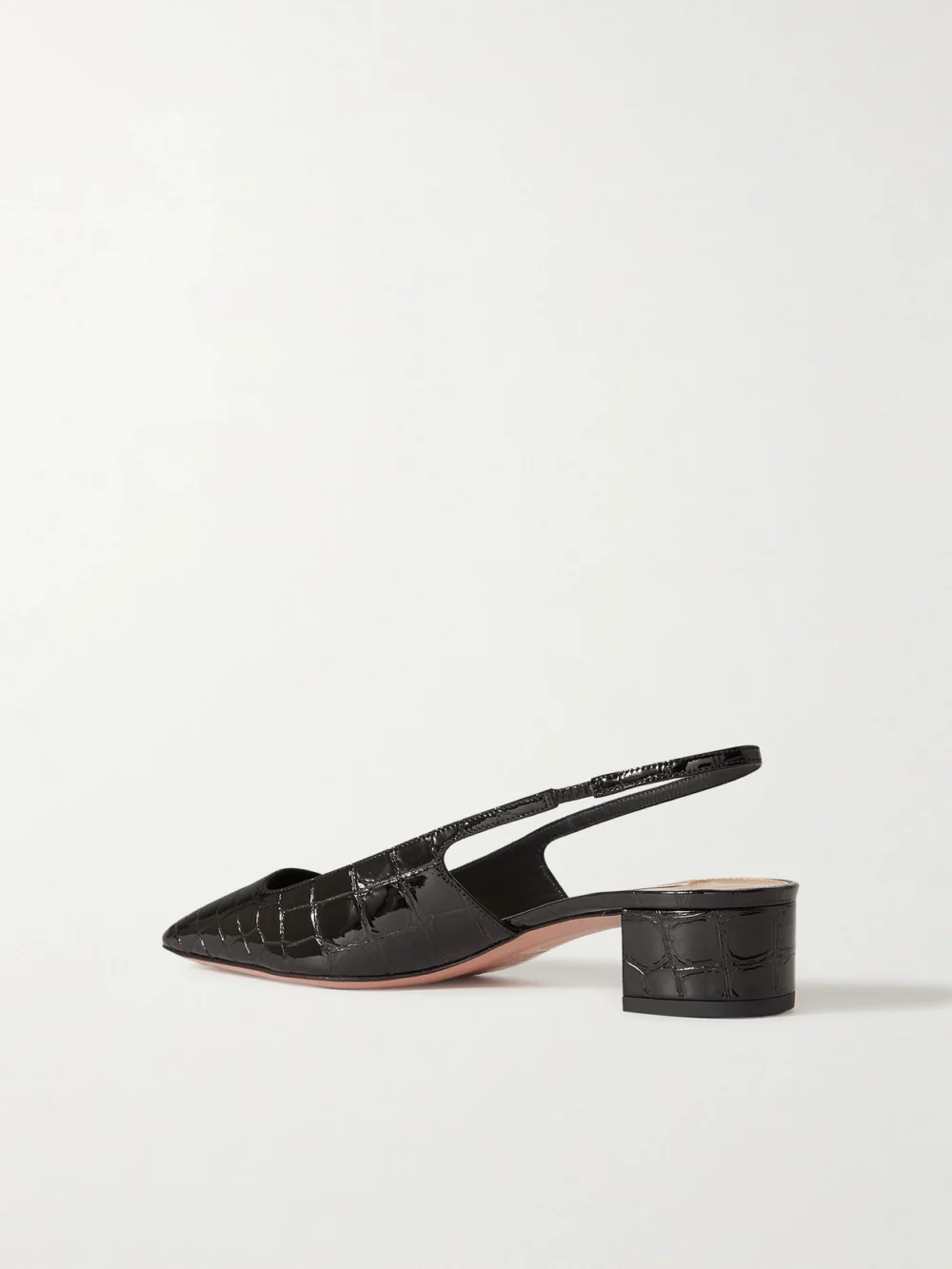 Back view of the Aquazzura Ginza 35 Croc-effect Patent-leather Slingback Pumps