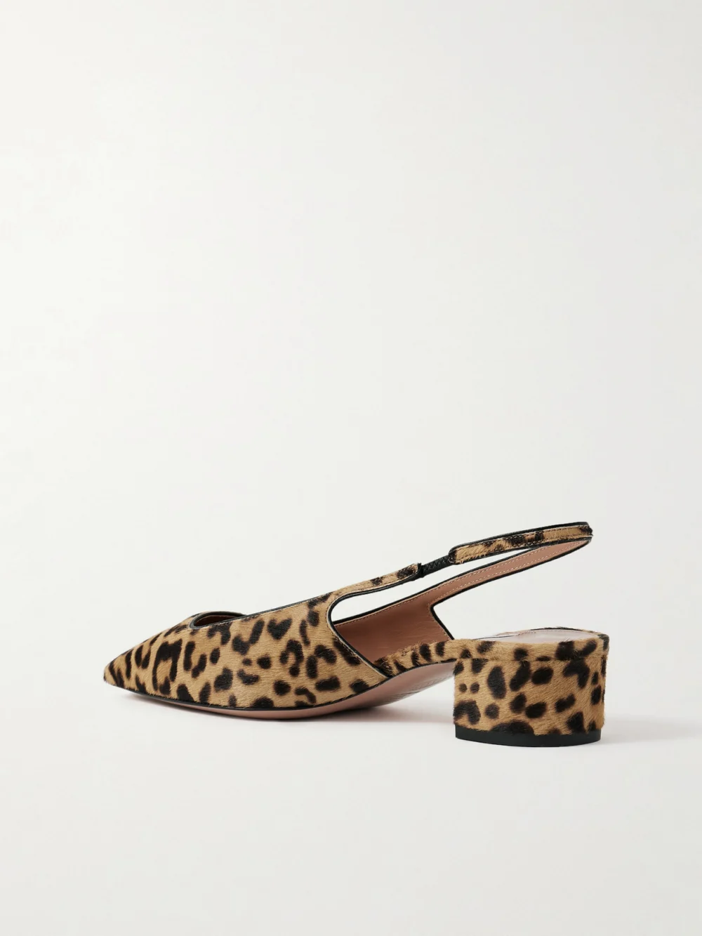 Back view of the Aquazzura Ginza 35 Leopard-print Calf Hair Slingback Pumps