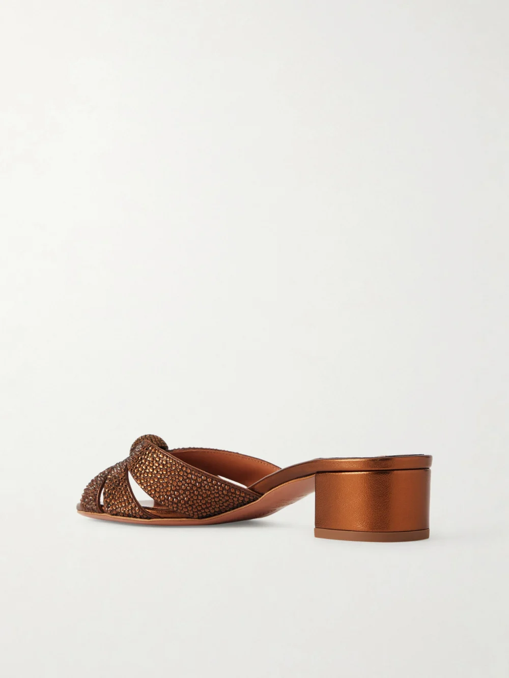 Back view of the Aquazzura Italian Flirt 35 Crystal-embellished Leather Mules