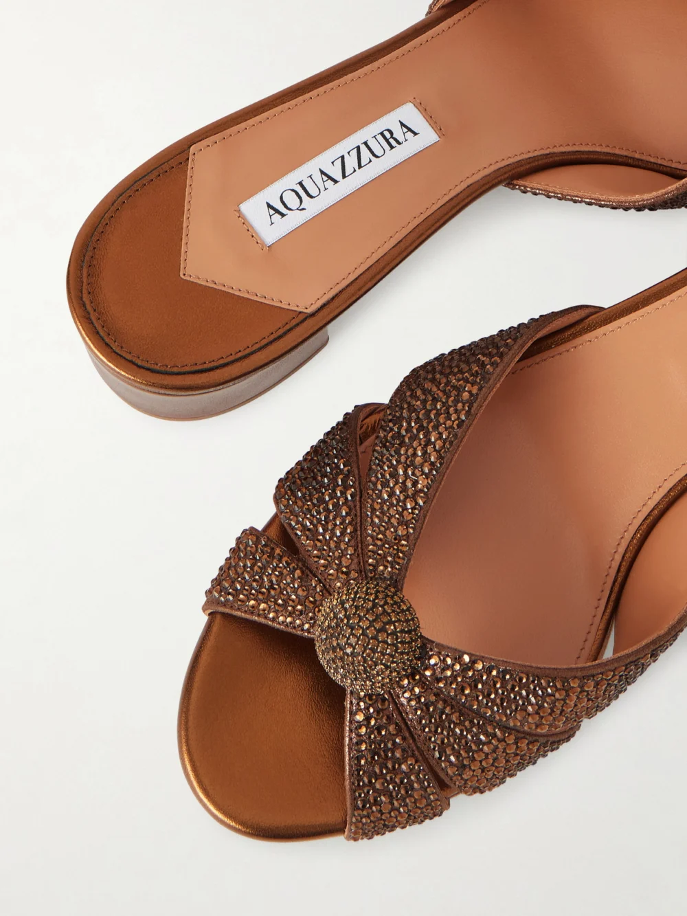 Close-up detail of the Aquazzura Italian Flirt 35 Crystal-embellished Leather Mules