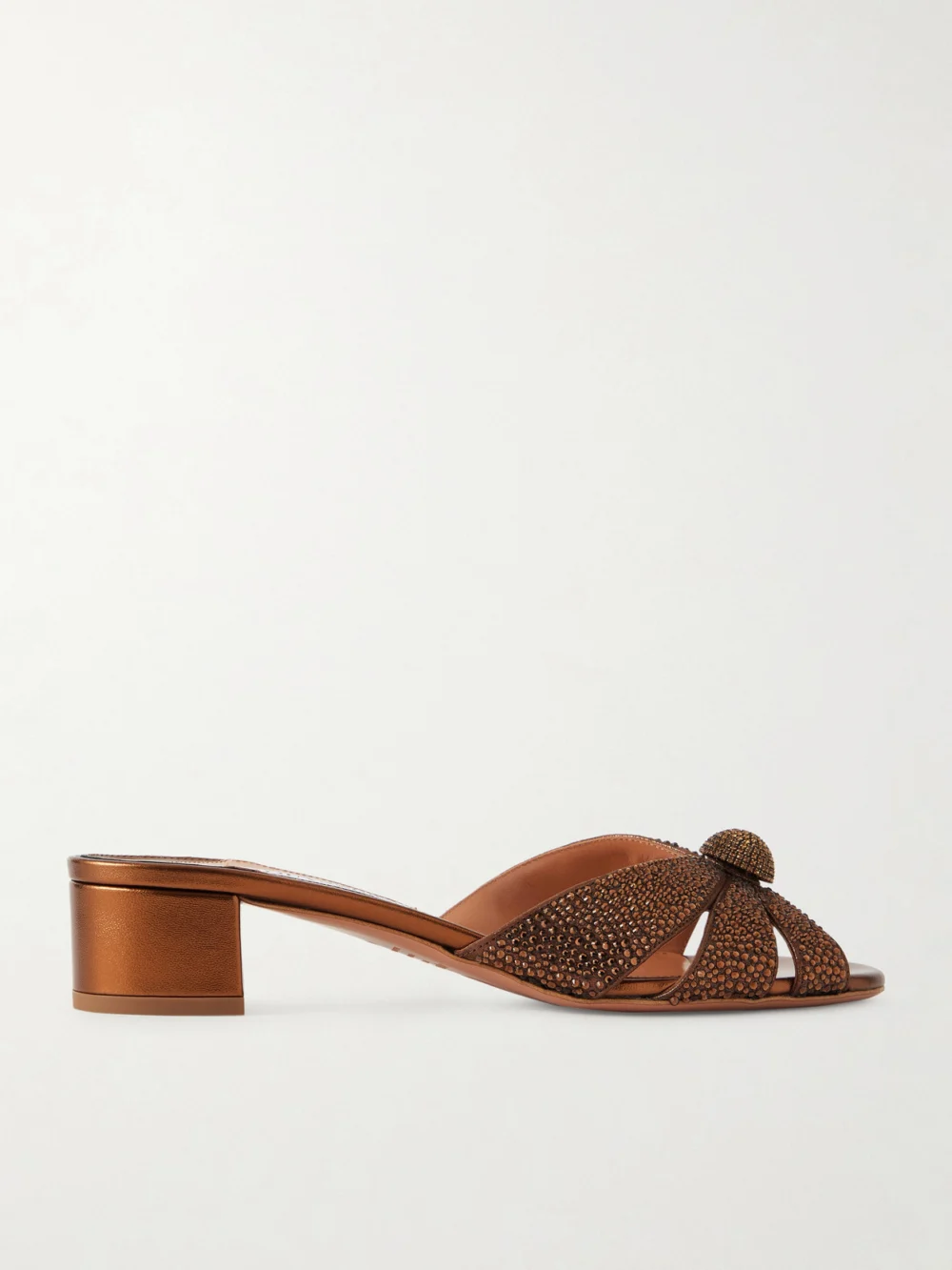 Aquazzura Italian Flirt 35 Crystal-embellished Leather Mules in bronze