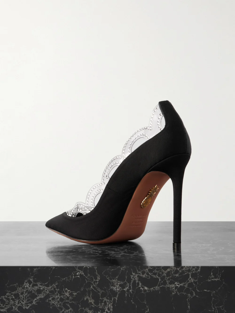 Back view of the Aquazzura Je T'aime 105 Embellished Pvc-trimmed Grosgrain Pumps
