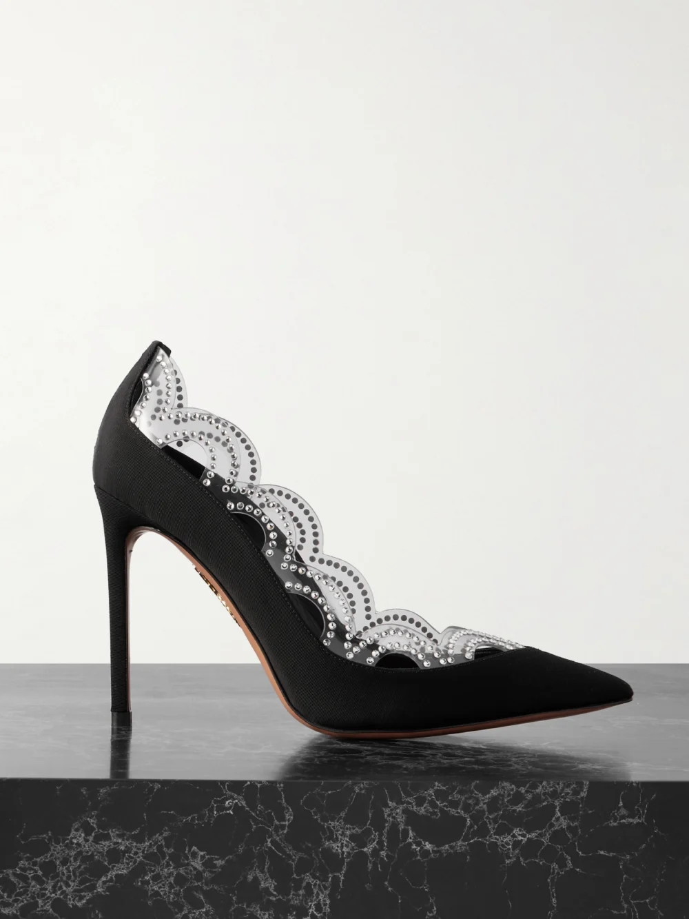 Aquazzura Je T'aime 105 Embellished Pvc-trimmed Grosgrain Pumps in black