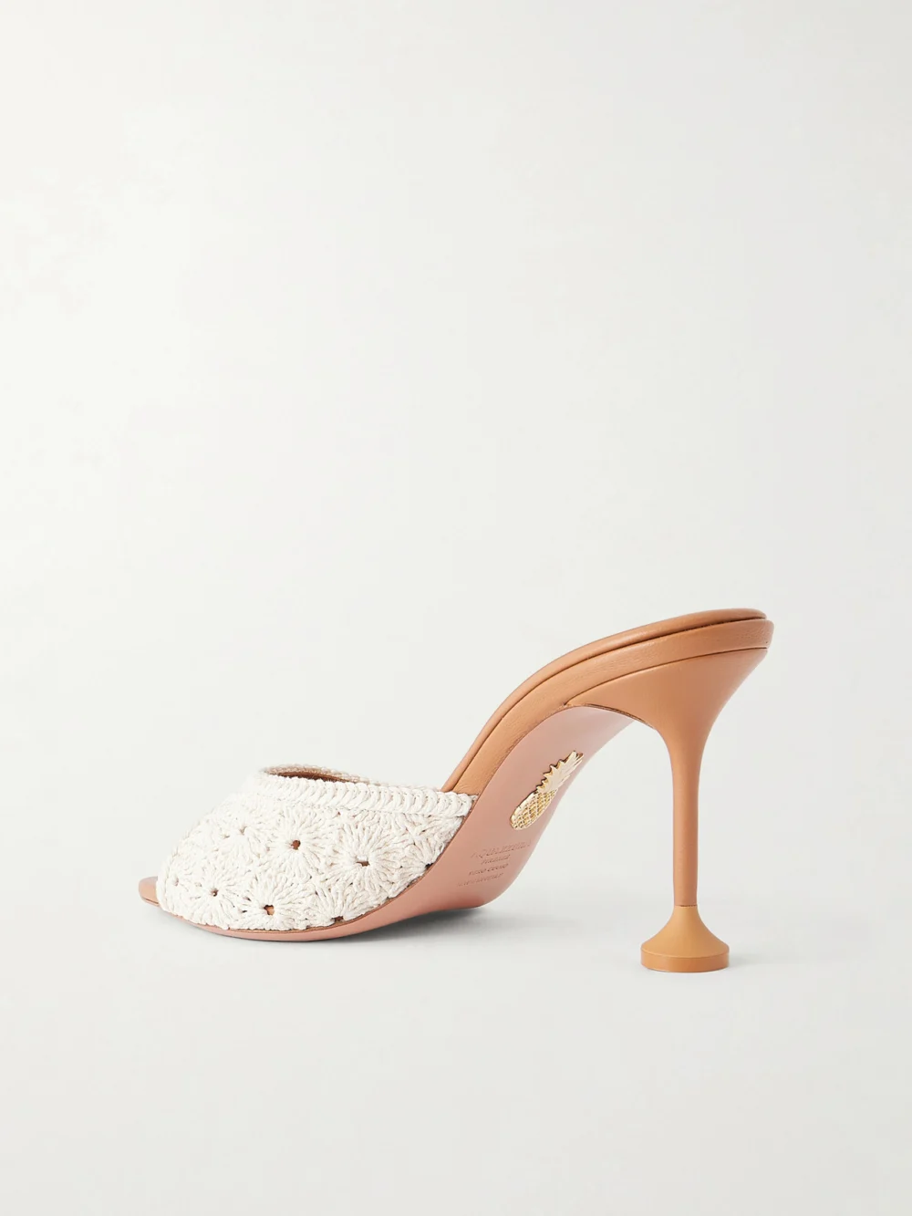 Back view of the Aquazzura Loom 85 Crochet-trimmed Mules