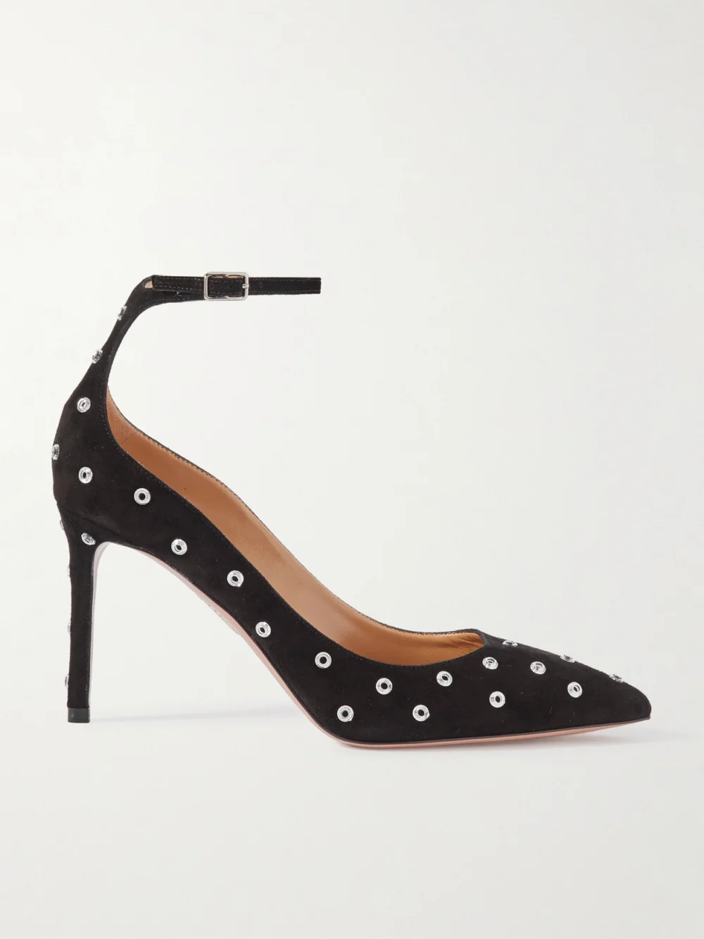 Aquazzura Love Affair 85 Embellished Suede Pumps in black