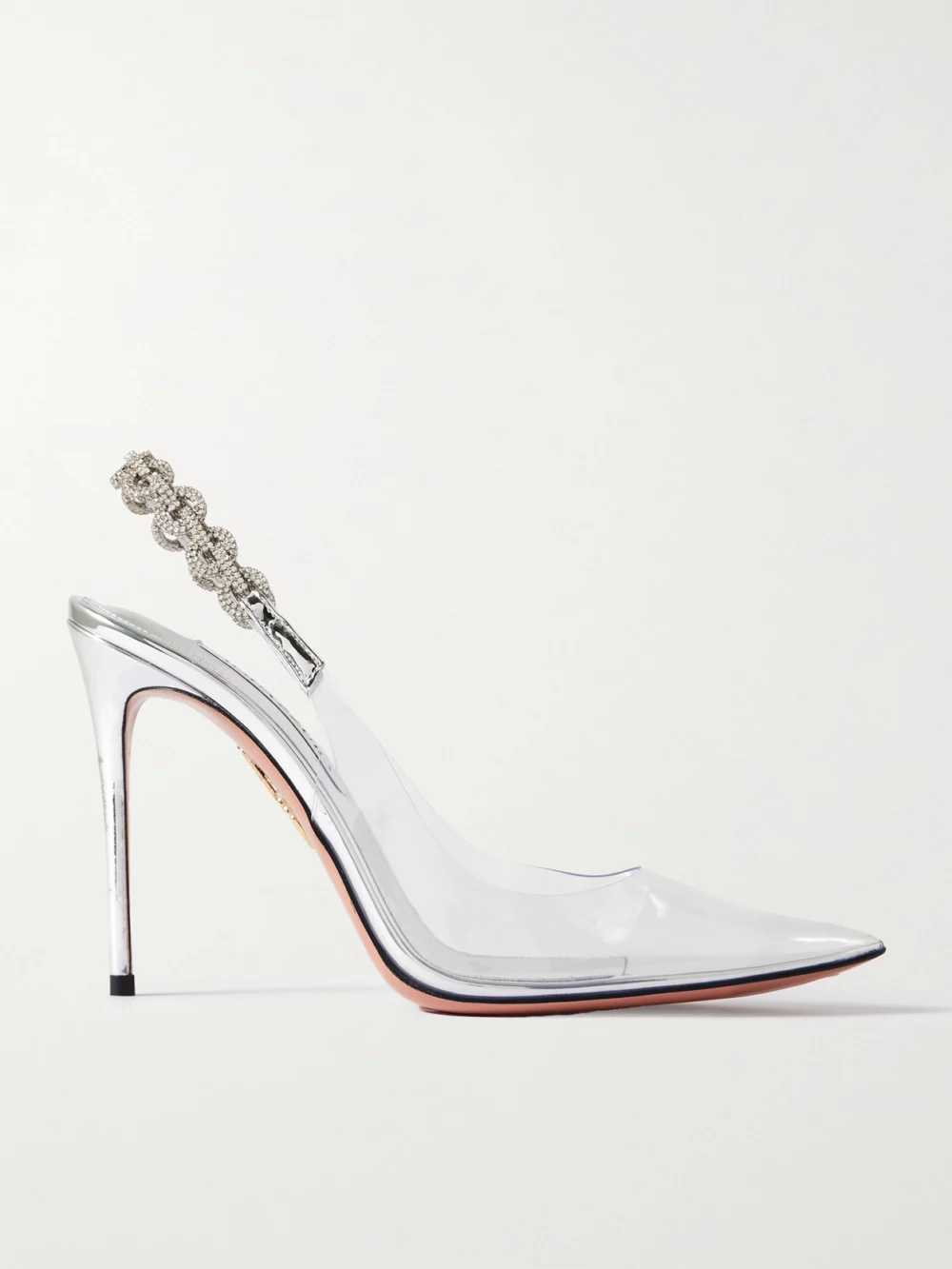 Aquazzura Love Link 105 Crystal-embellished Pvc Slingback Pumps in silver
