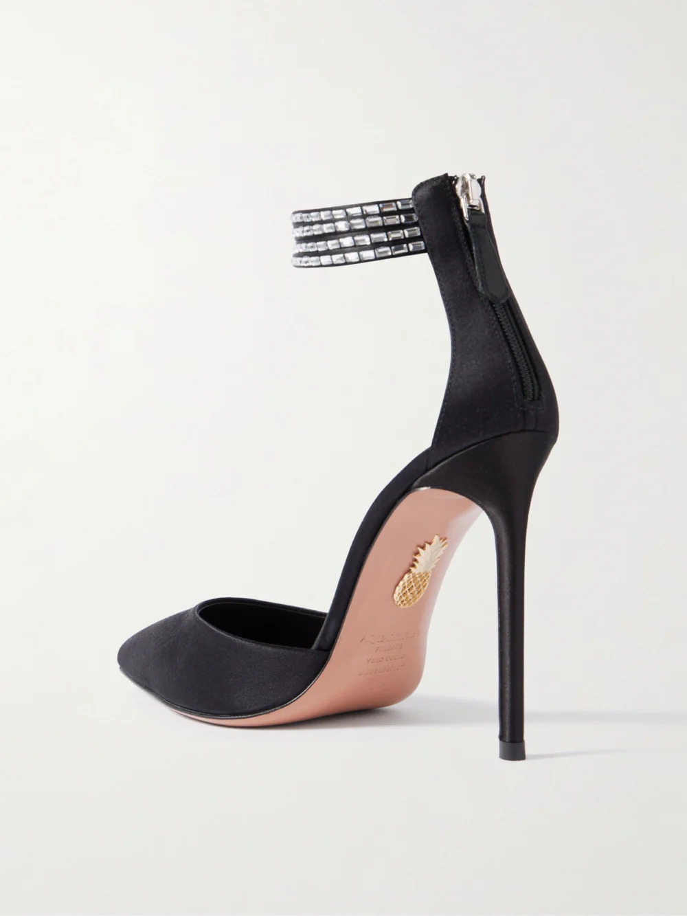 Back view of the Aquazzura Luce 105 Crystal-embellished Satin Pumps