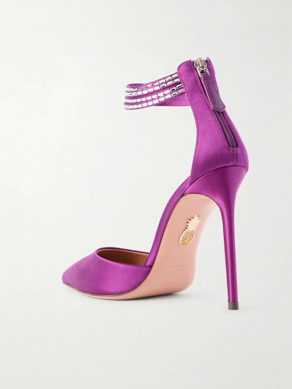 Back view of the Aquazzura Luce 105 Crystal-embellished Satin Pumps