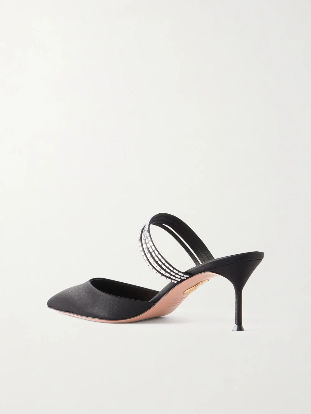 Back view of the Aquazzura Luce 65 Crystal-embellished Satin Mules