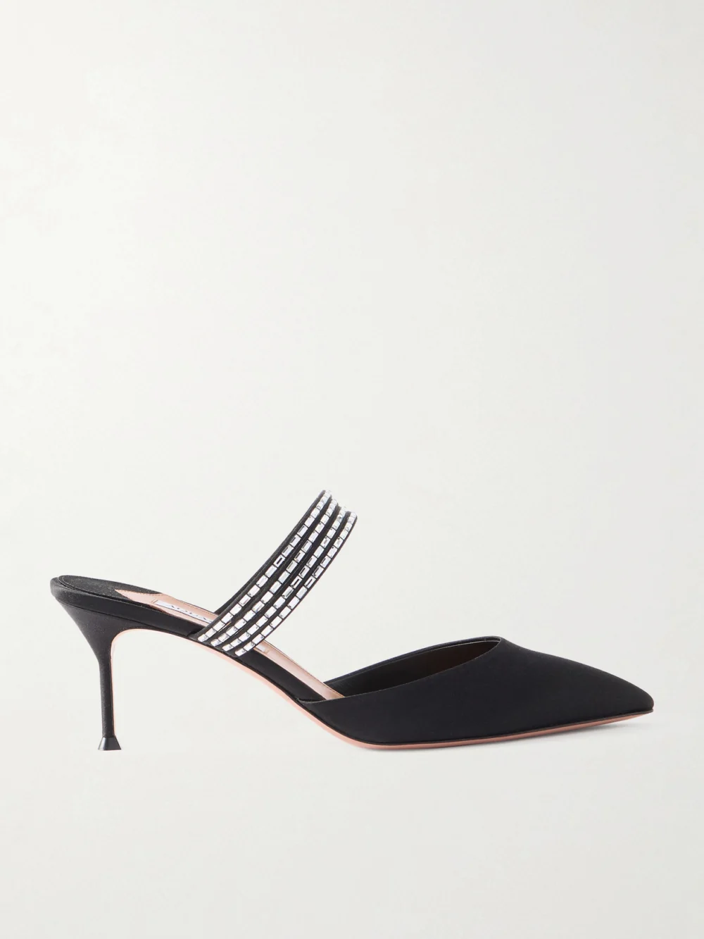 Aquazzura Luce 65 Crystal-embellished Satin Mules in black