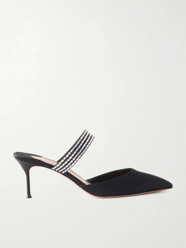 Aquazzura Luce 65 Crystal-embellished Satin Mules