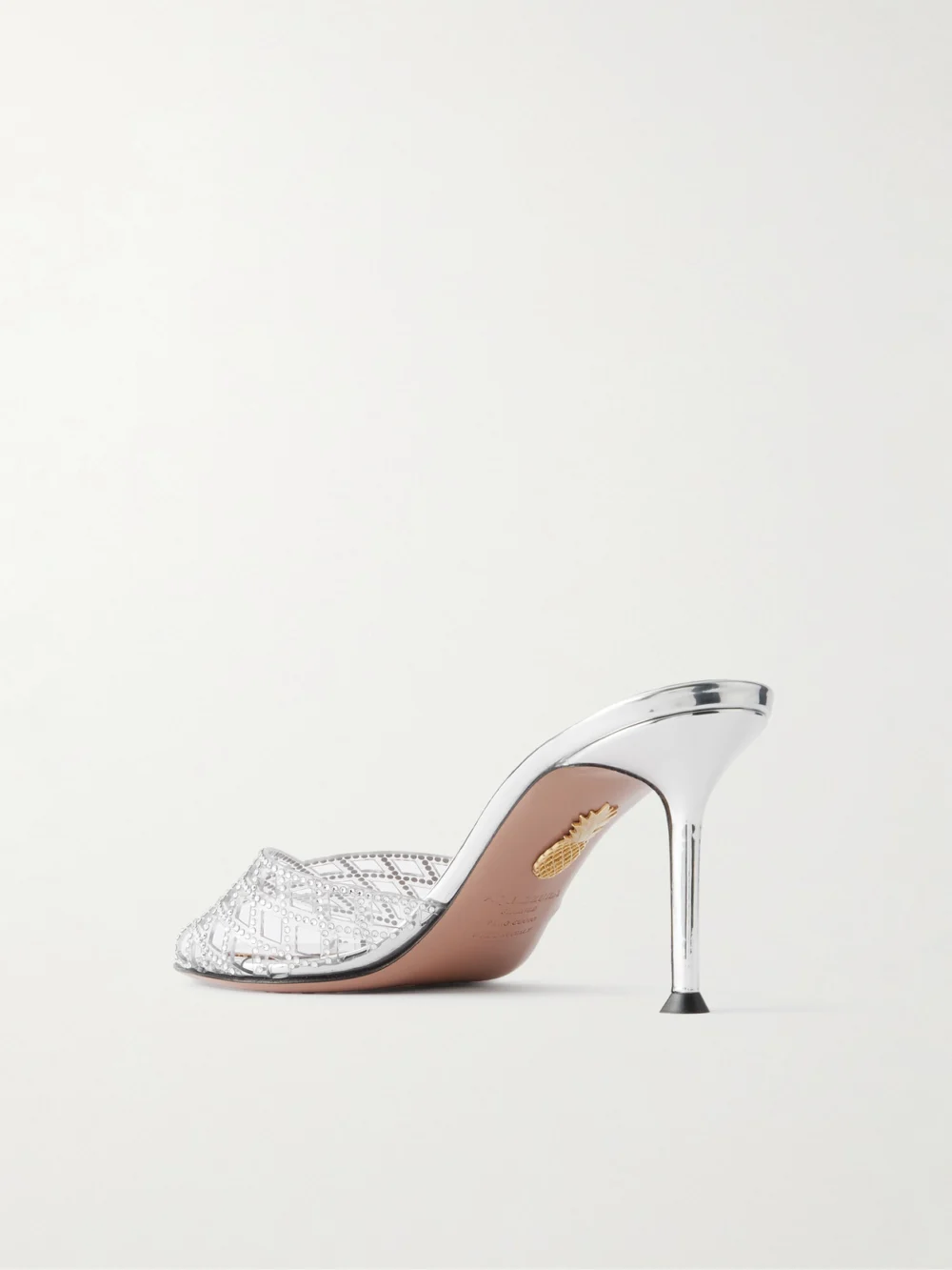 Back view of the Aquazzura Lumiere Crystal-embellished Cutout Pvc Mules