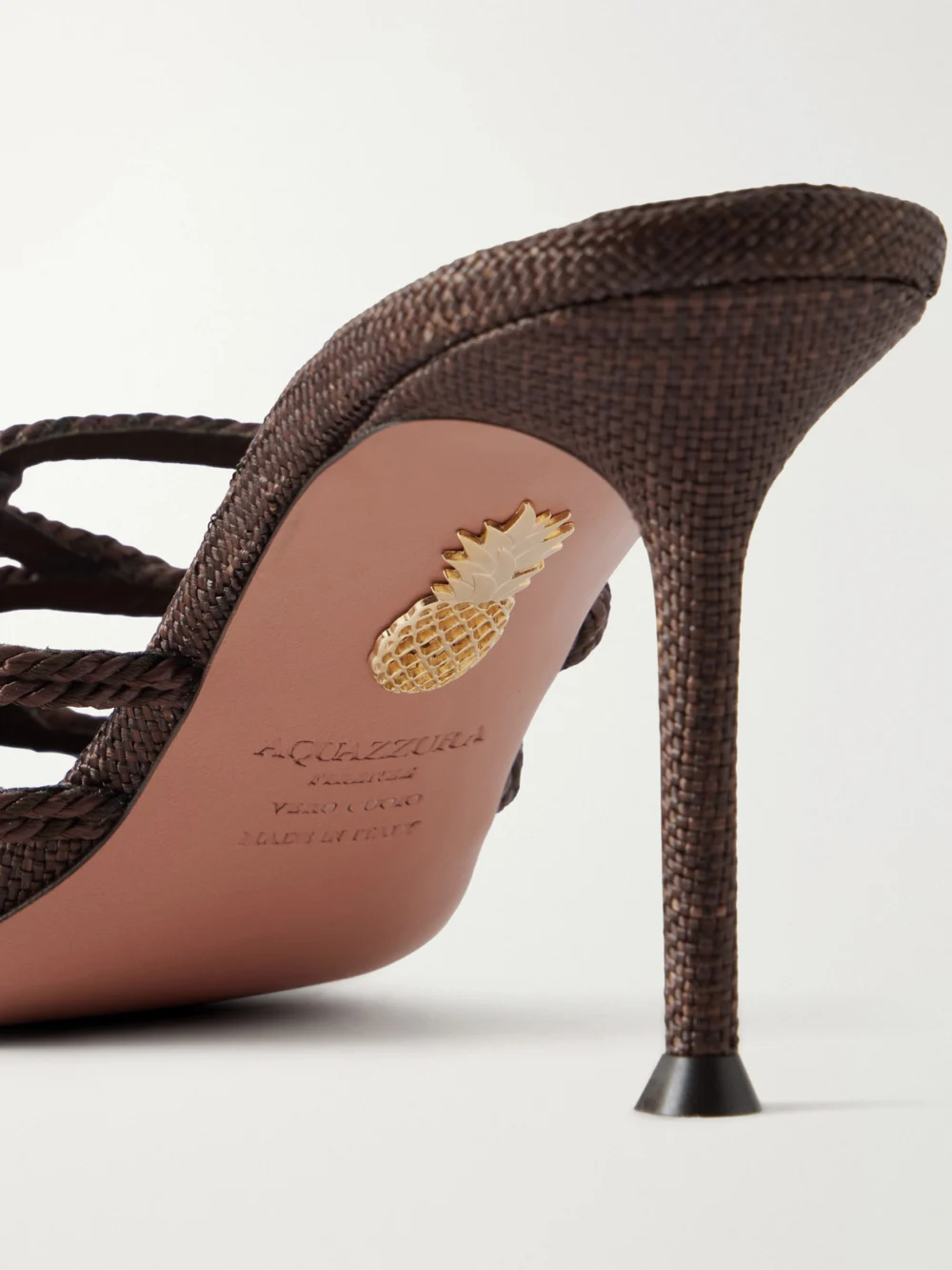 Close-up detail of the Aquazzura Luna Rope 75 Raffia-trimmed Cord Mules