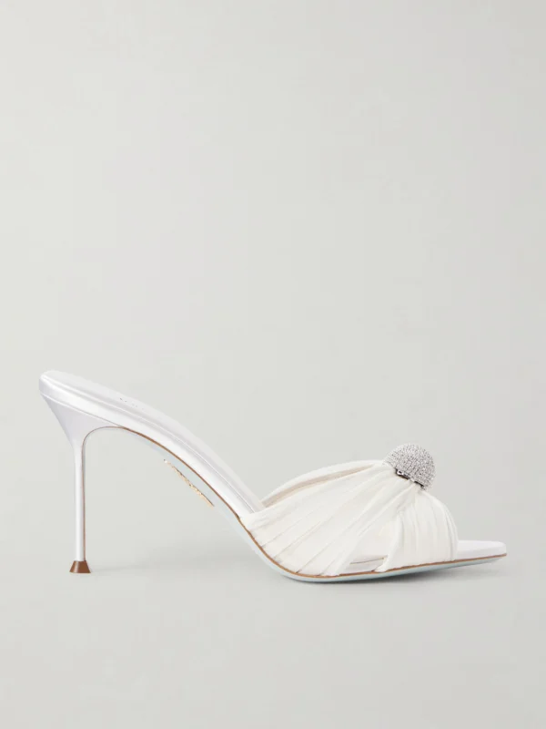 Aquazzura Mystery 85 Embellished Chiffon Mules