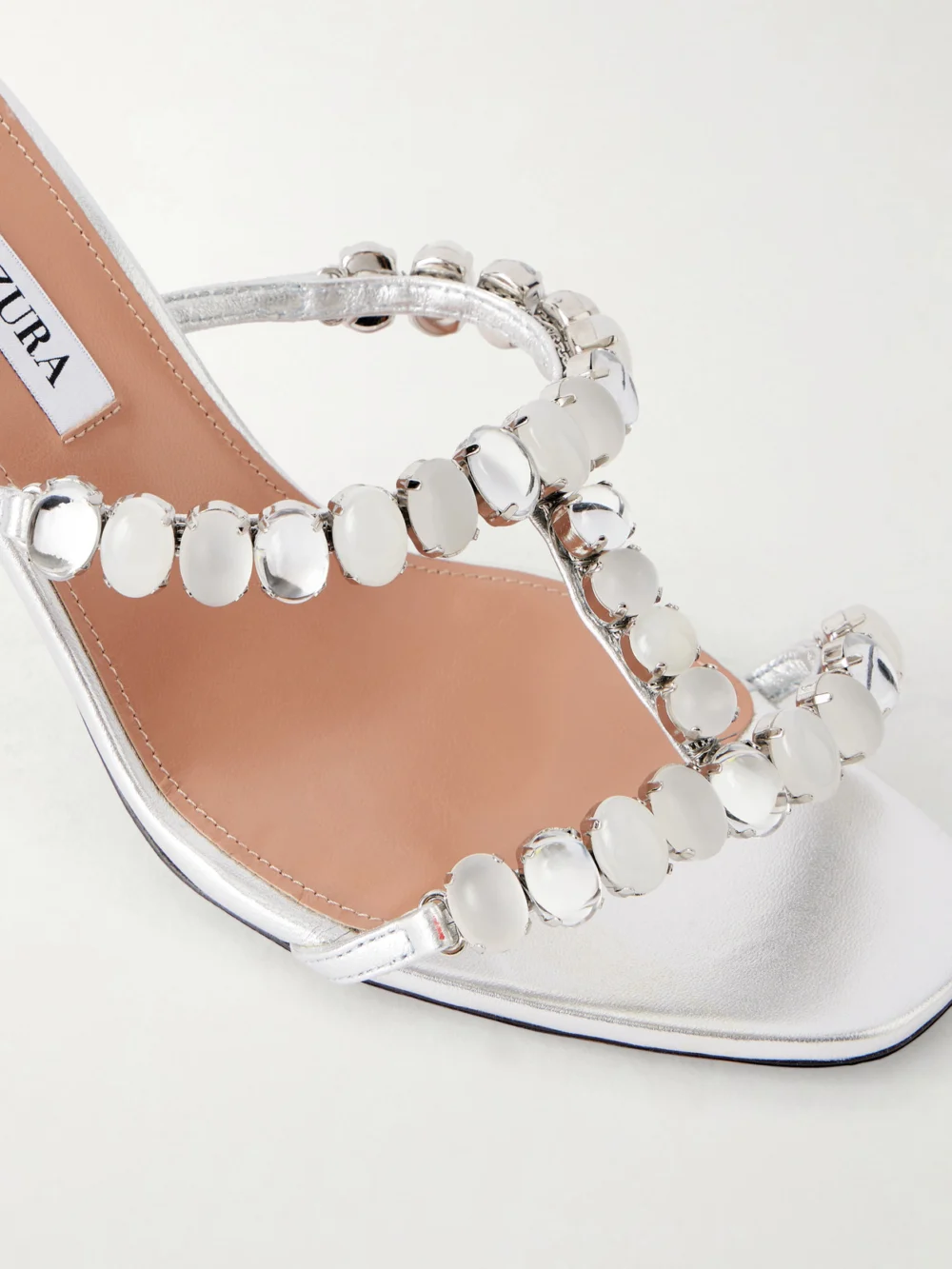 Close-up detail of the Aquazzura Mystic Stone 75 Embellished Mules