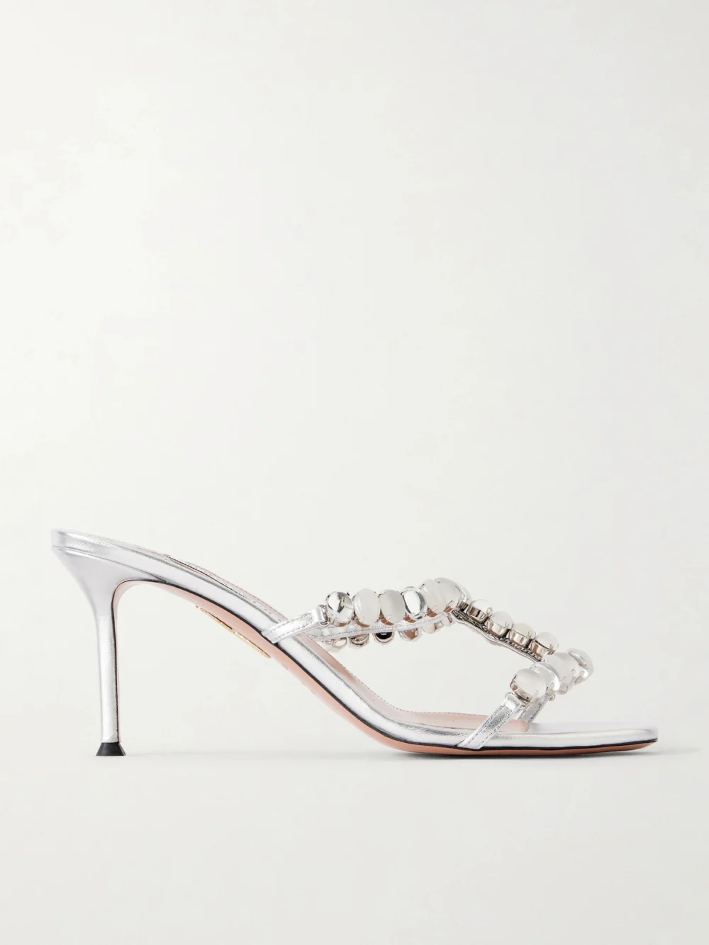 Aquazzura Mystic Stone 75 Embellished Mules in silver