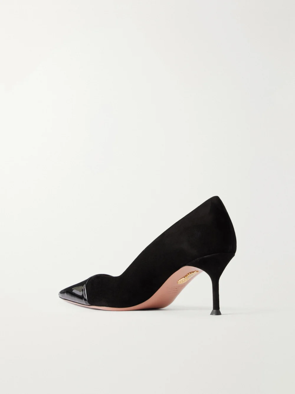 Back view of the Aquazzura Orbit Pump 65 Patent Leather-trimmed Suede Pumps