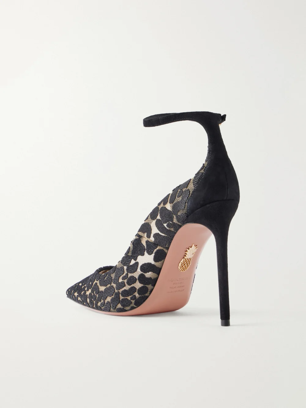 Back view of the Aquazzura Panthera 105 Leopard-print Leather Pumps
