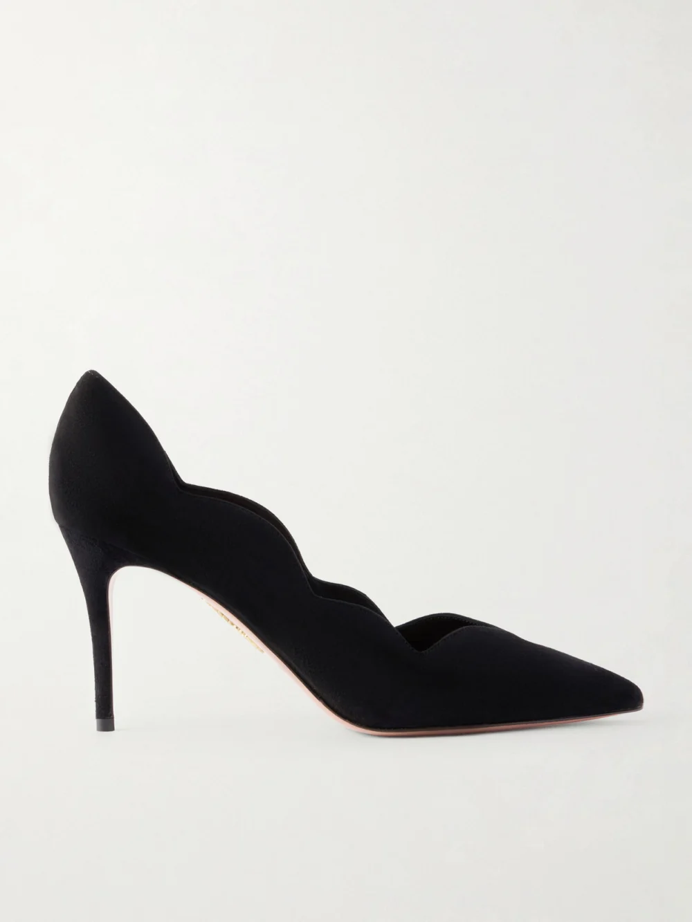 Aquazzura Petal 85 Scalloped Suede Pumps in black