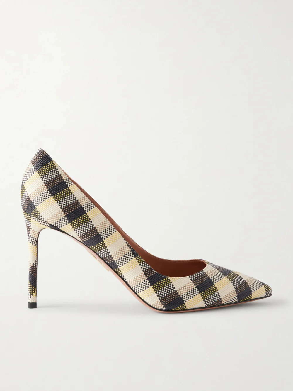 Aquazzura Purist 85 Checked Raffia Pumps in yellow