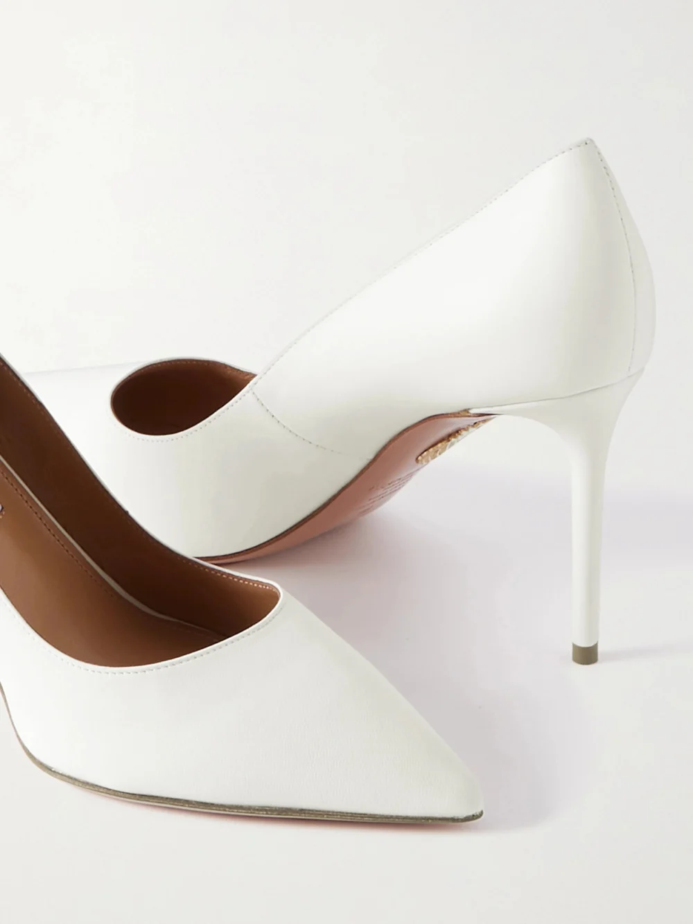 Close-up detail of the Aquazzura Purist 85 Leather Pumps