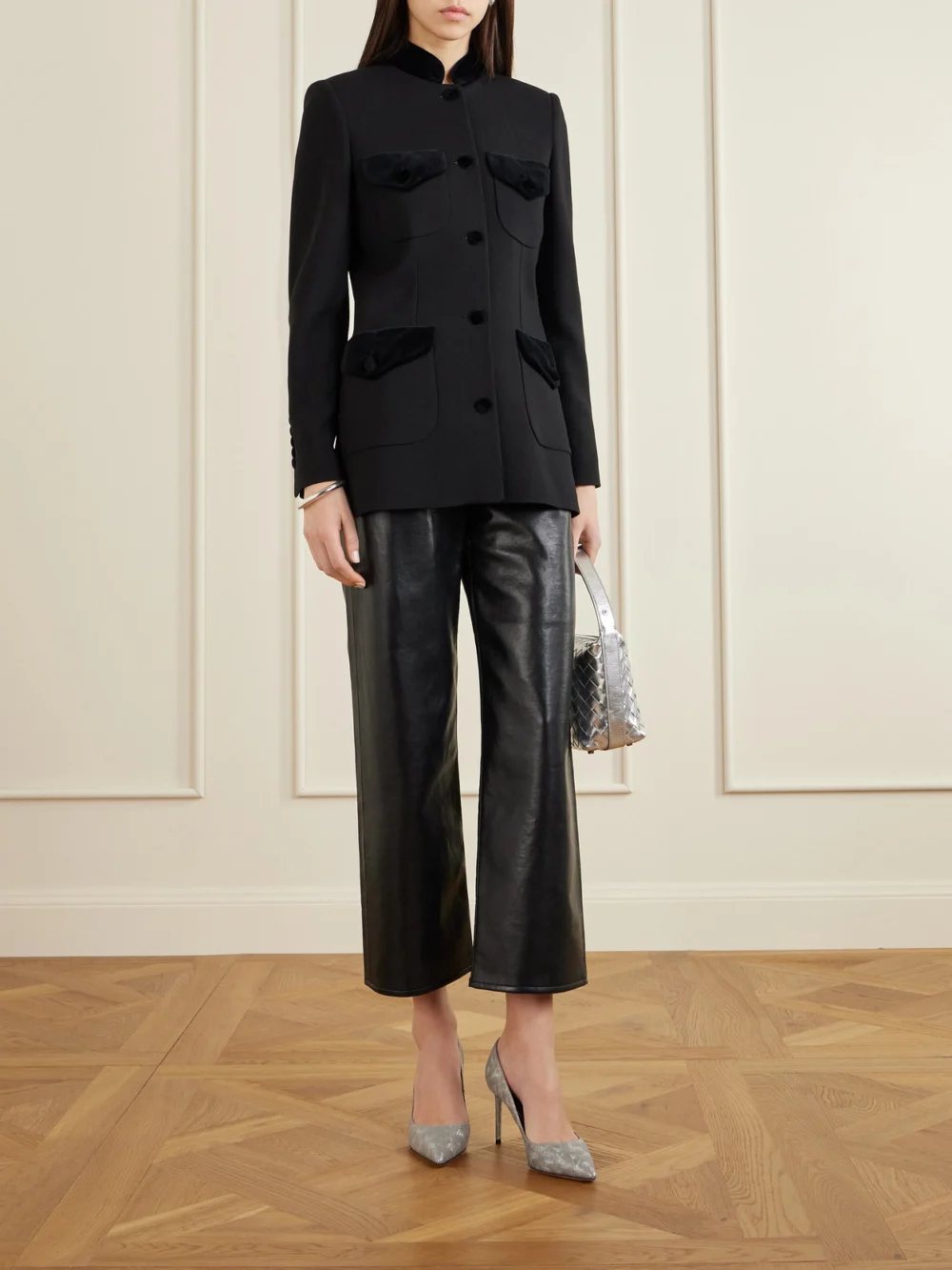 Aquazzura Purist 85 Metallic Leather Pumps, styled view