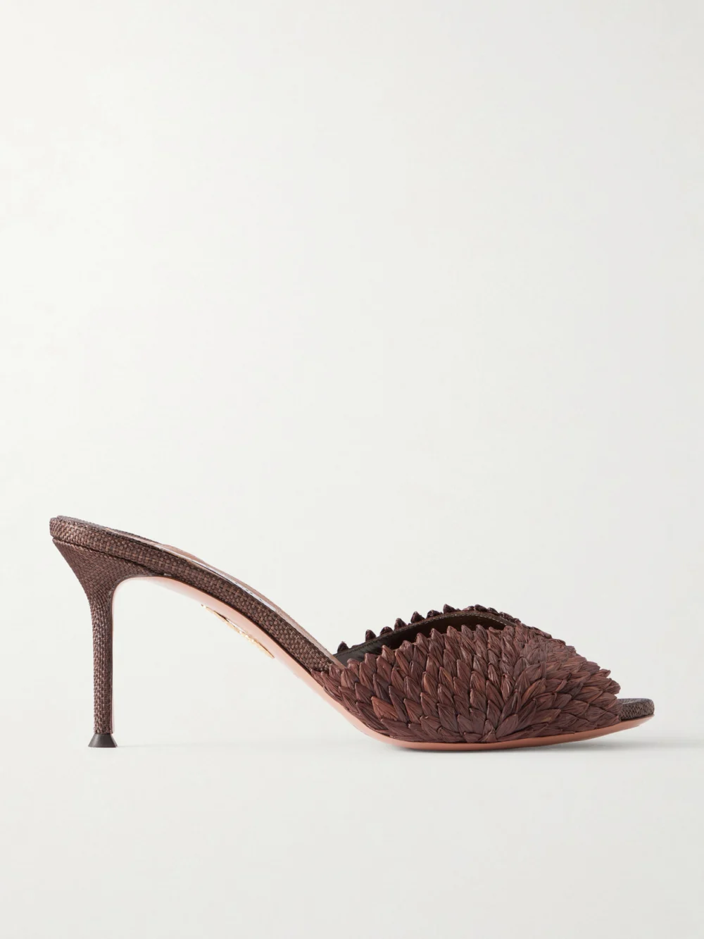 Aquazzura Rio Flirt 75 Raffia Mules in chocolate