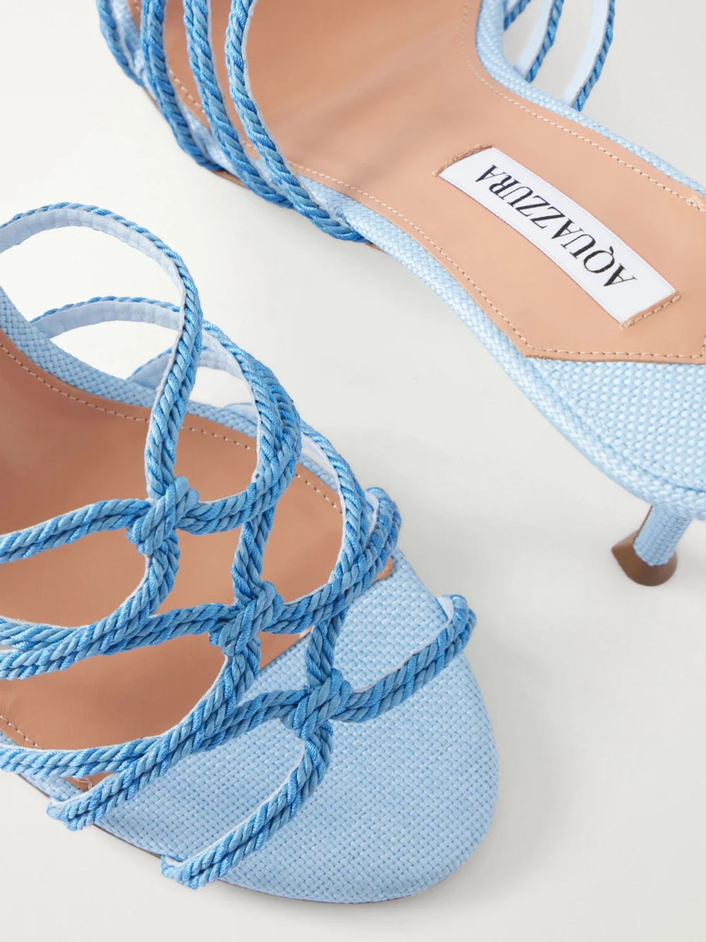 Close-up detail of the Aquazzura Rope 75 Raffia-trimmed Cord Mules