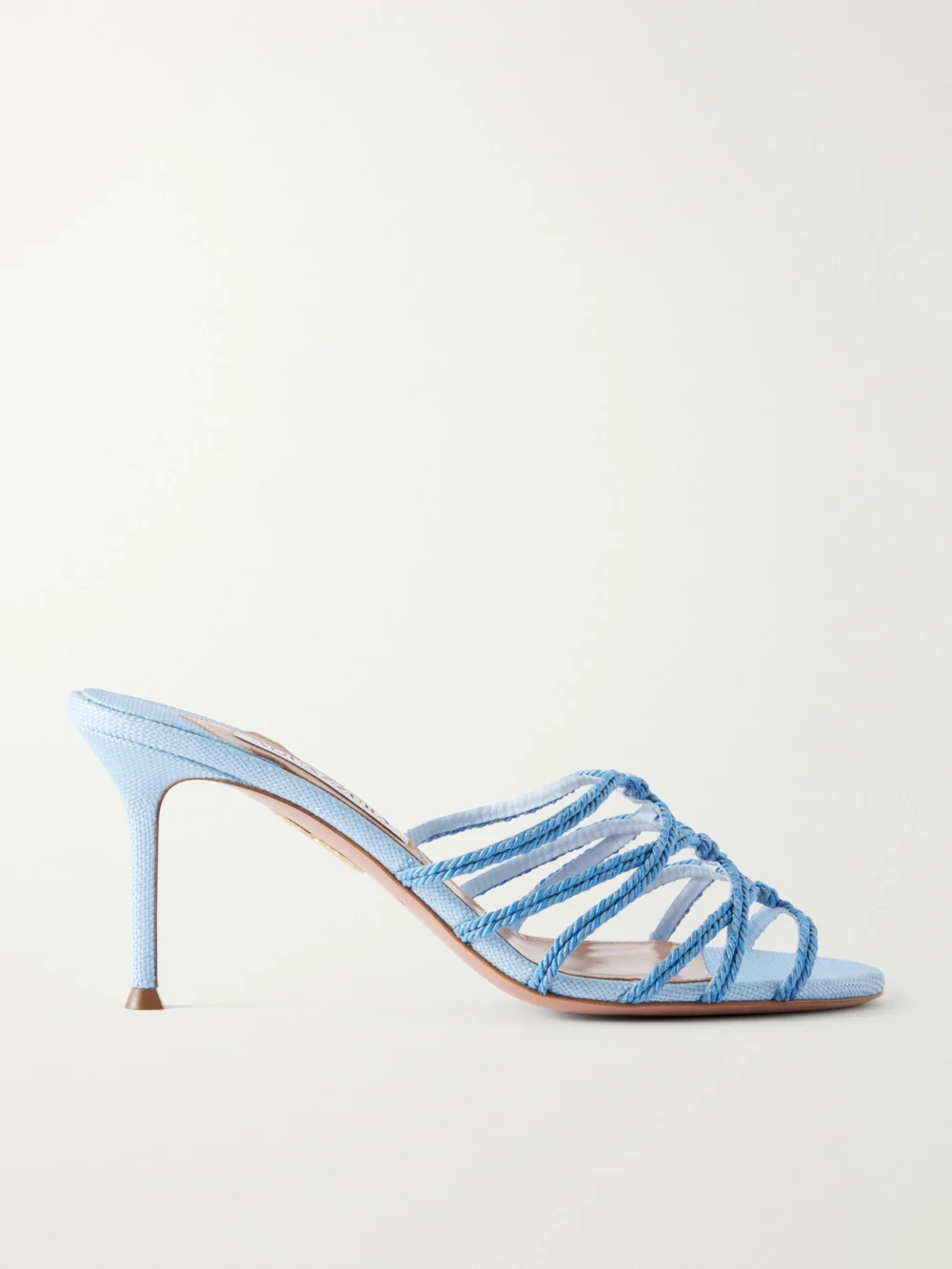 Aquazzura Rope 75 Raffia-trimmed Cord Mules in light blue