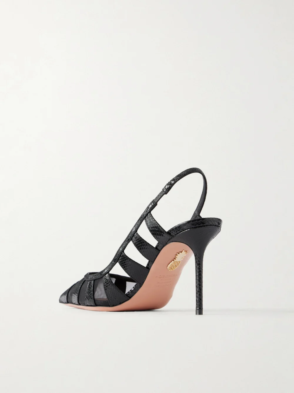 Back view of the Aquazzura Screen 85 Cutout Mesh-trimmed Leather Pumps