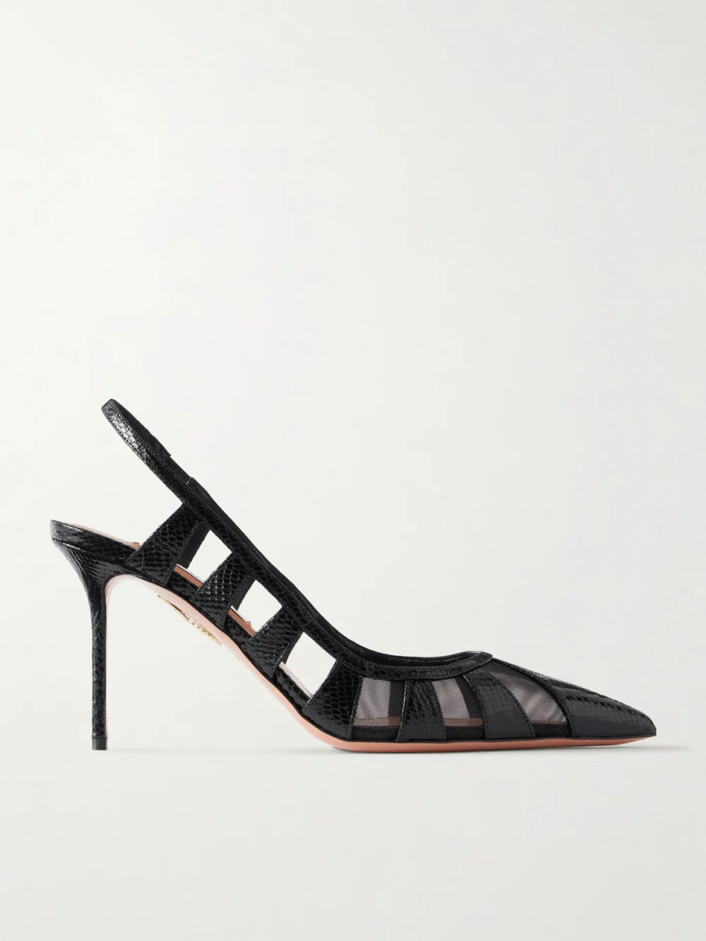 Aquazzura Screen 85 Cutout Mesh-trimmed Leather Pumps in black