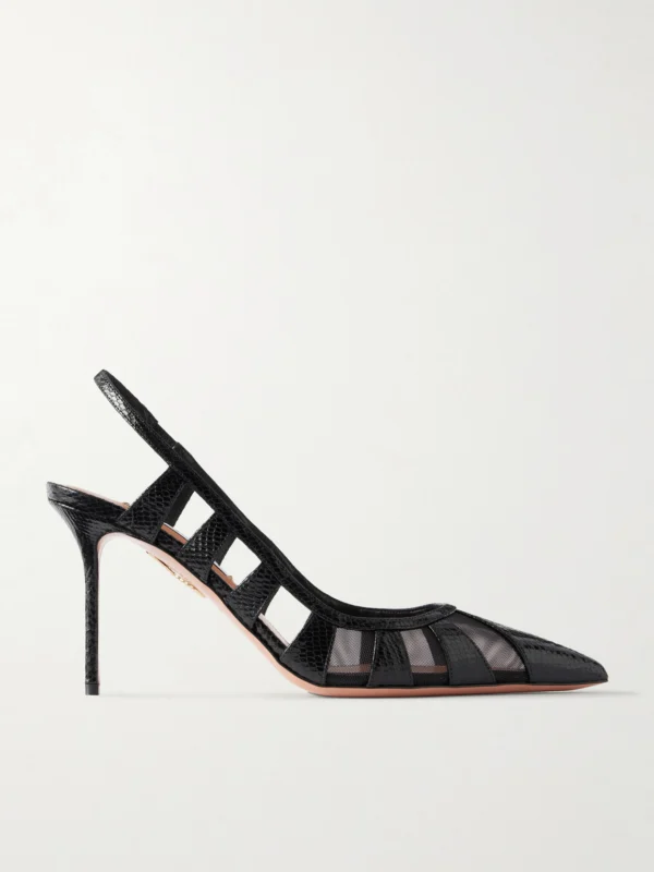 Aquazzura Screen 85 Cutout Mesh-trimmed Leather Pumps