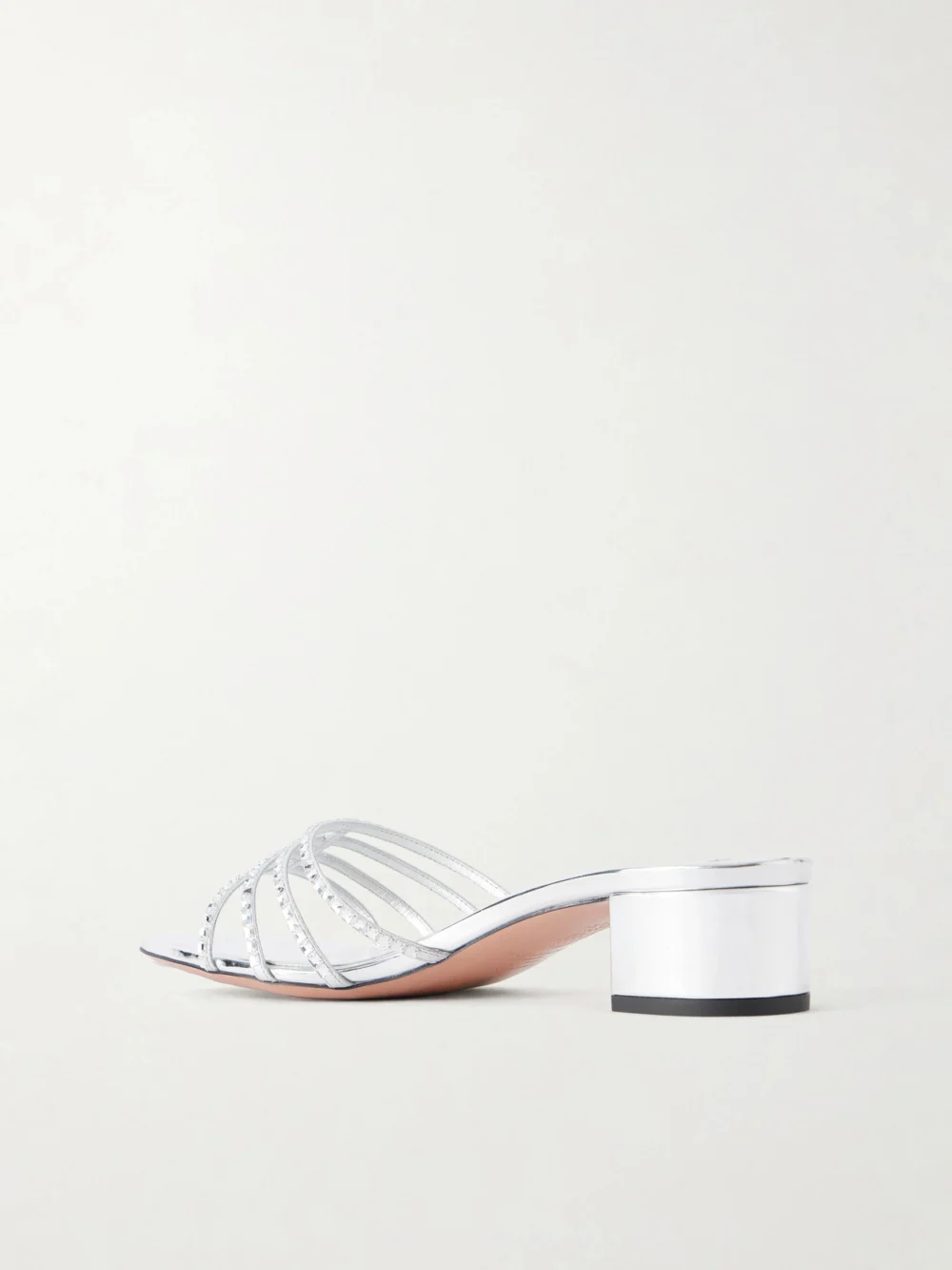 Back view of the Aquazzura Sensation 35 Embellished Metallic Leather Mule