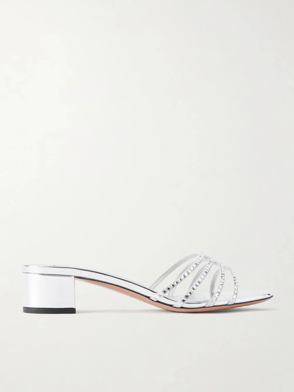 Aquazzura Sensation 35 Embellished Metallic Leather Mule in silver