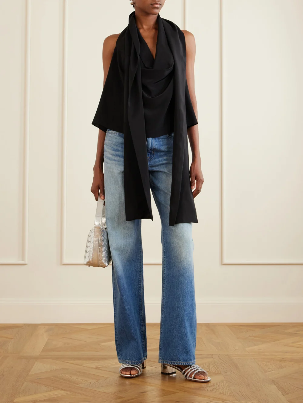 Aquazzura Sensation 35 Embellished Metallic Leather Mule, styled view