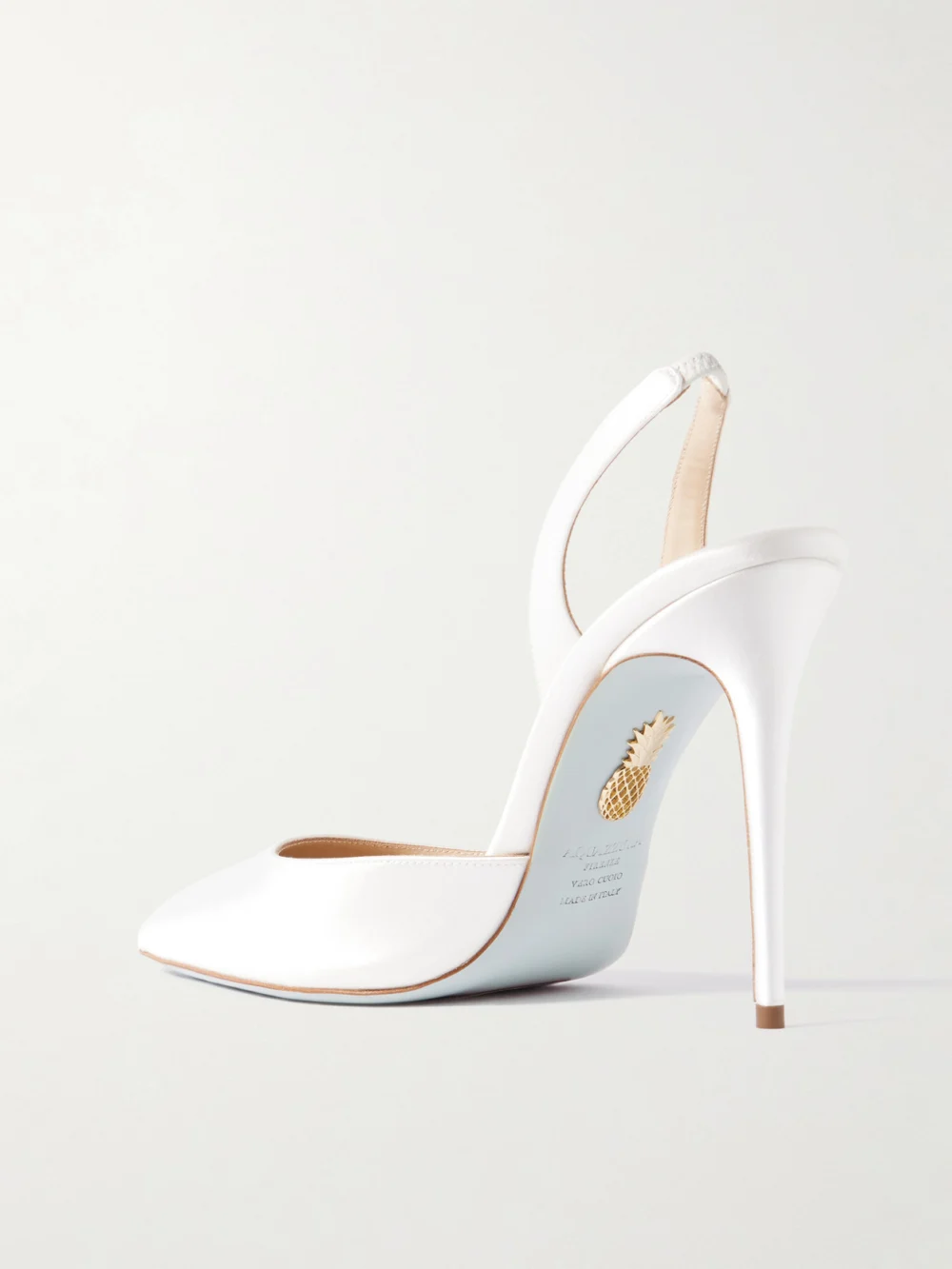 Back view of the Aquazzura So Nude 105 Satin Slingback Pumps