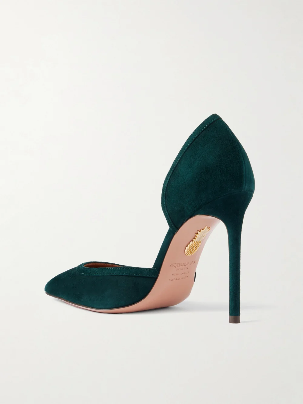 Back view of the Aquazzura Soave 105 Bow-detailed Cutout Suede Pumps