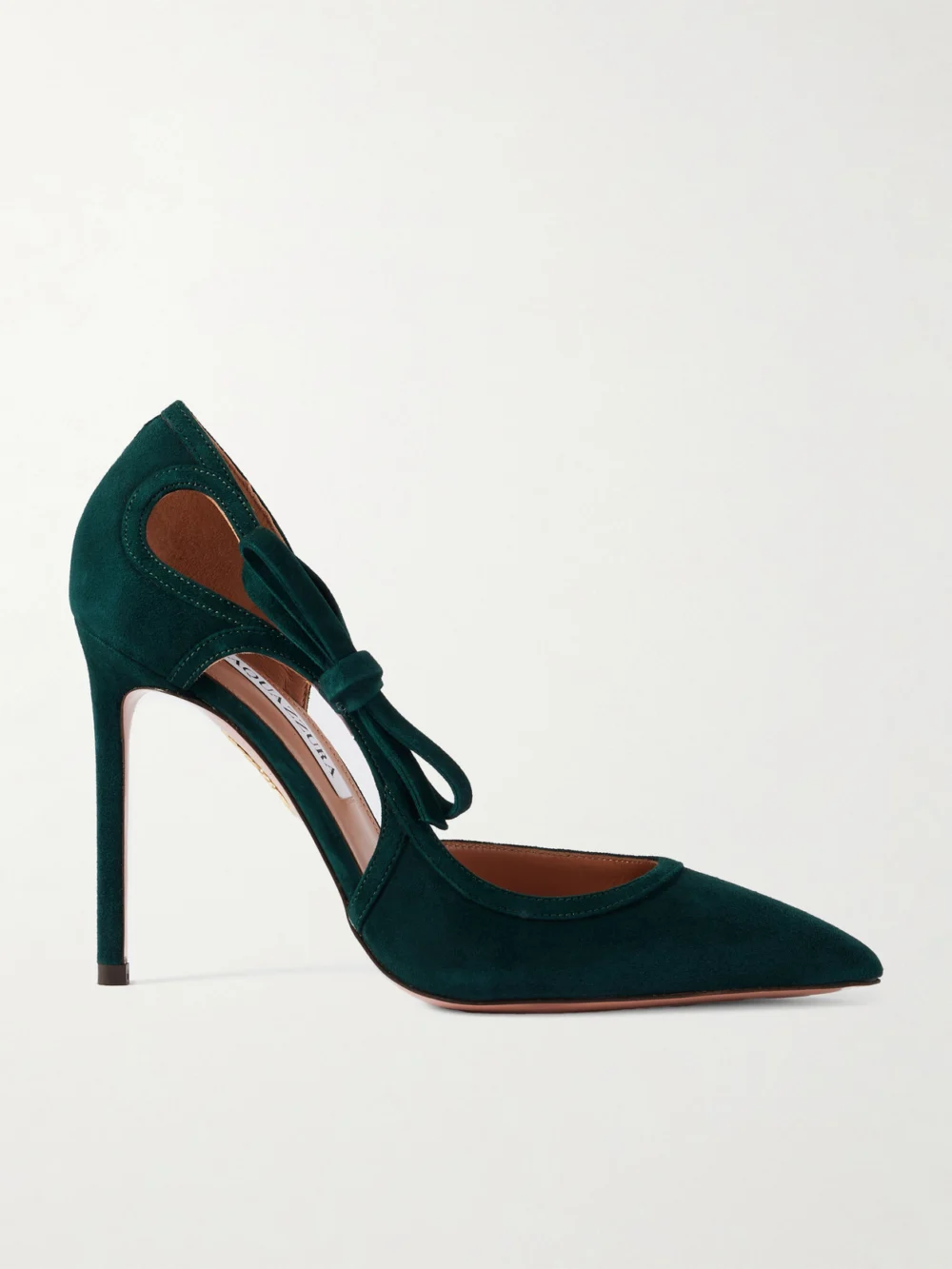 Aquazzura Soave 105 Bow-detailed Cutout Suede Pumps in dark green
